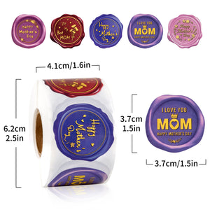 1000pcs 1.5 inch Mother's Day Wax Seal Style Stickers Roll for Gift Wrapping Magic Ants
