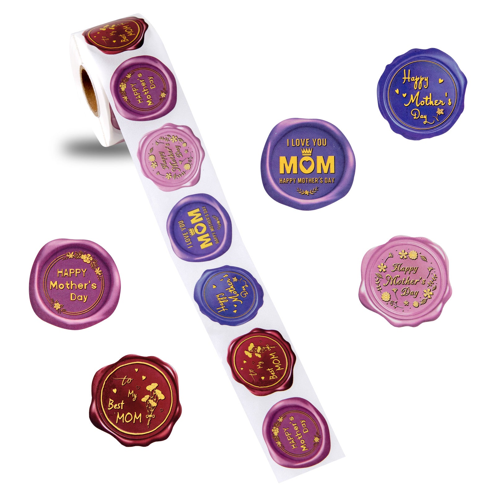 1000pcs 1.5 inch Mother's Day Wax Seal Style Stickers Roll for Gift Wrapping Magic Ants