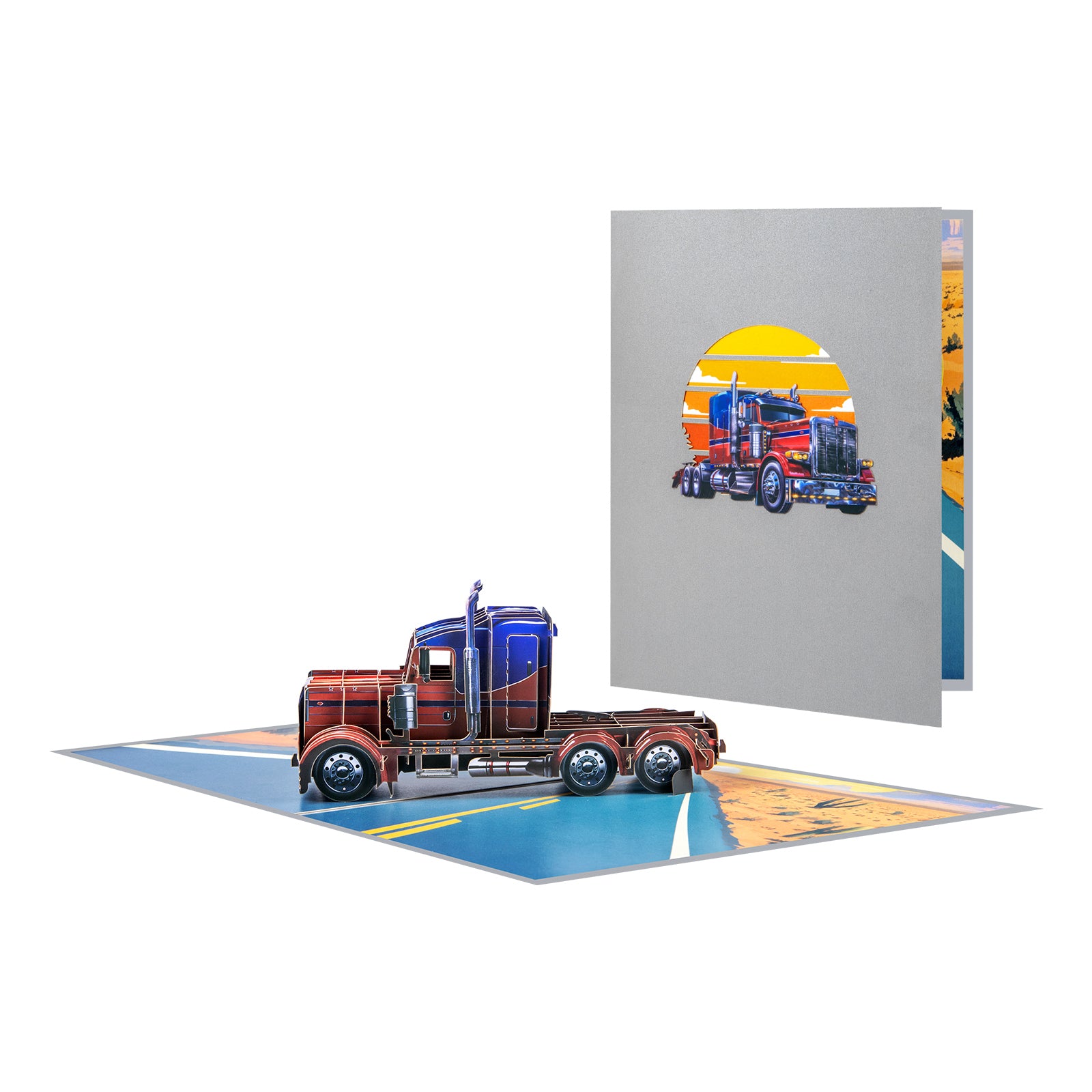 3D Pop Up Card - Американский грузовик на открытом шоссе - Поздравительная открытка ручной работы для любителей грузовиков, на День отца, на выход на пенсию, на день рождения