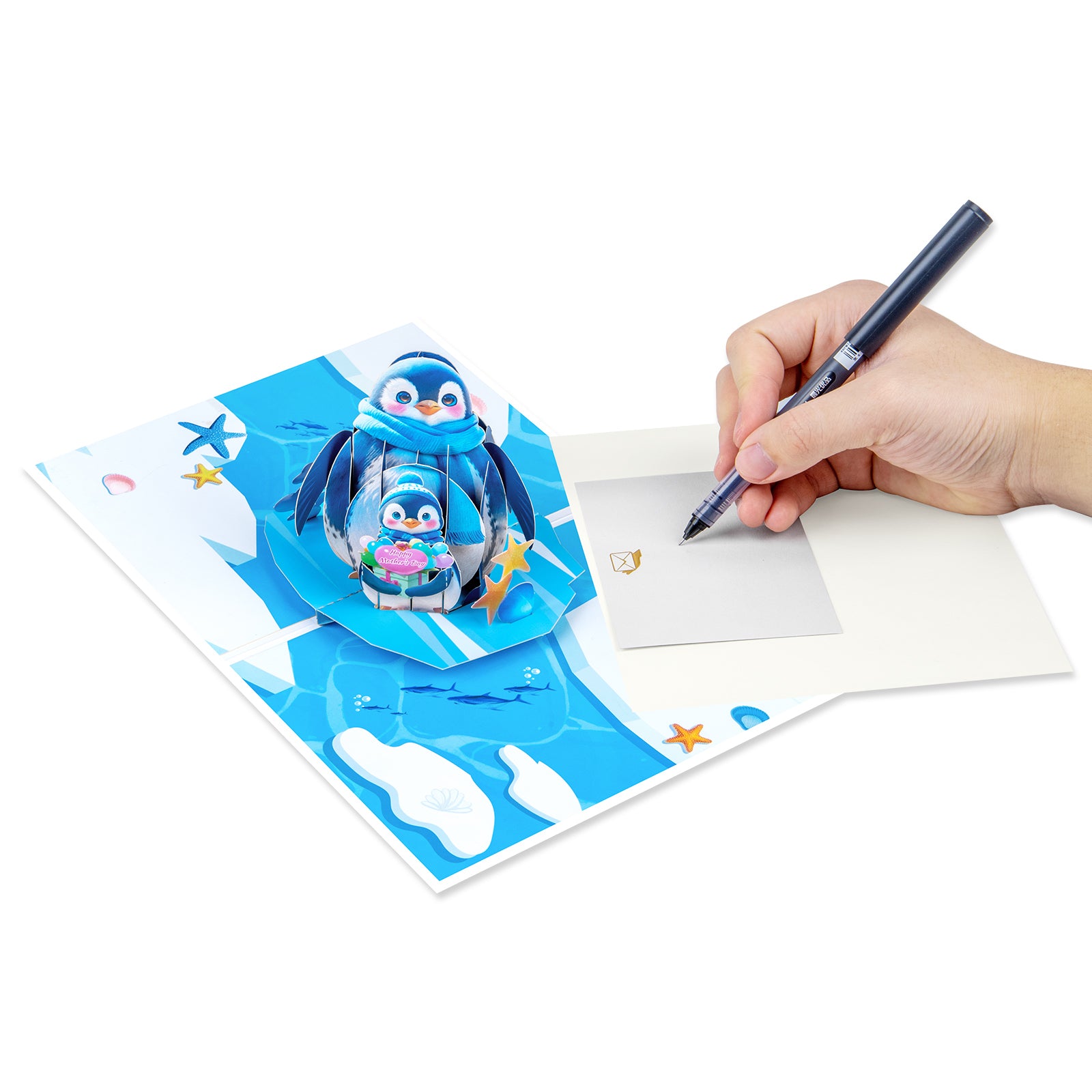 Pop-Up Card for Mother's Day | Penguin Mom and Baby Design Magic Ants