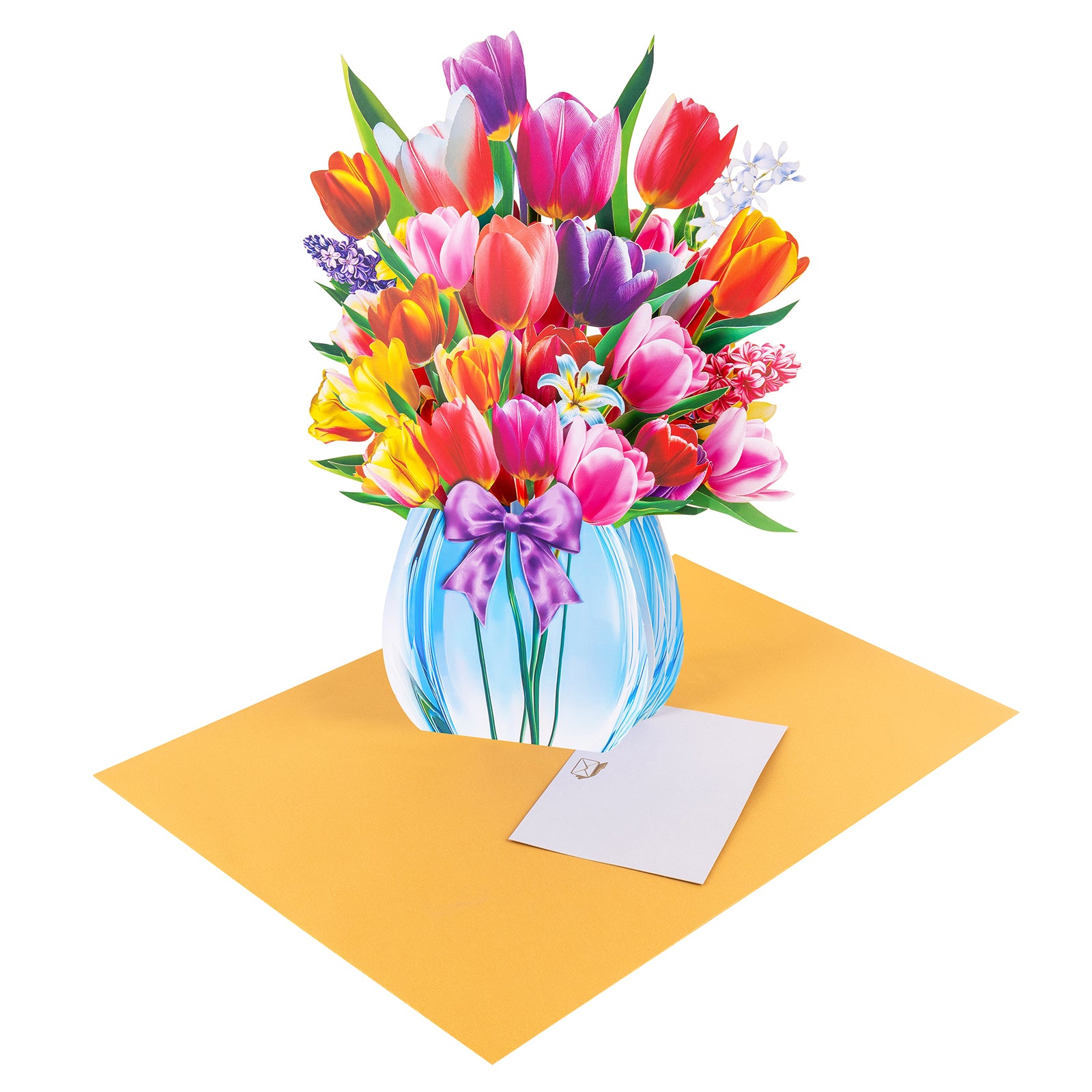 Layered paper flower details on the tulip musical card