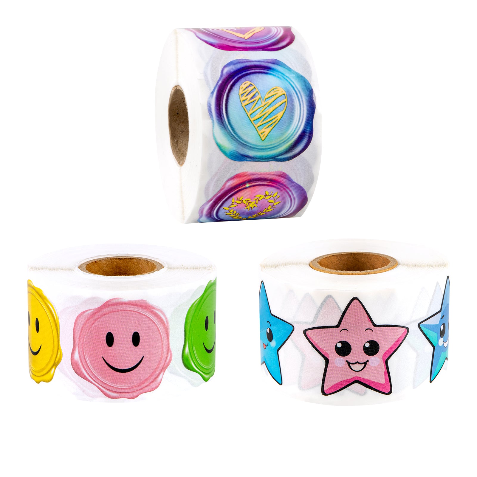 Cute Stickers 3 Roll Set - 1500 Stickers Total, 1.5 Inch Round - Reward & Encouragement Stickers for Kids, Teachers, Classrooms