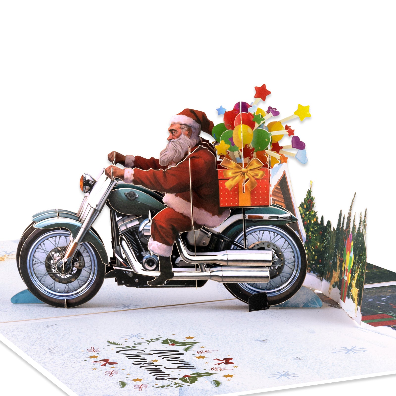 3D Pop Up Christmas Card | Santa on Motorcycle Delivering Gifts Magic Ants