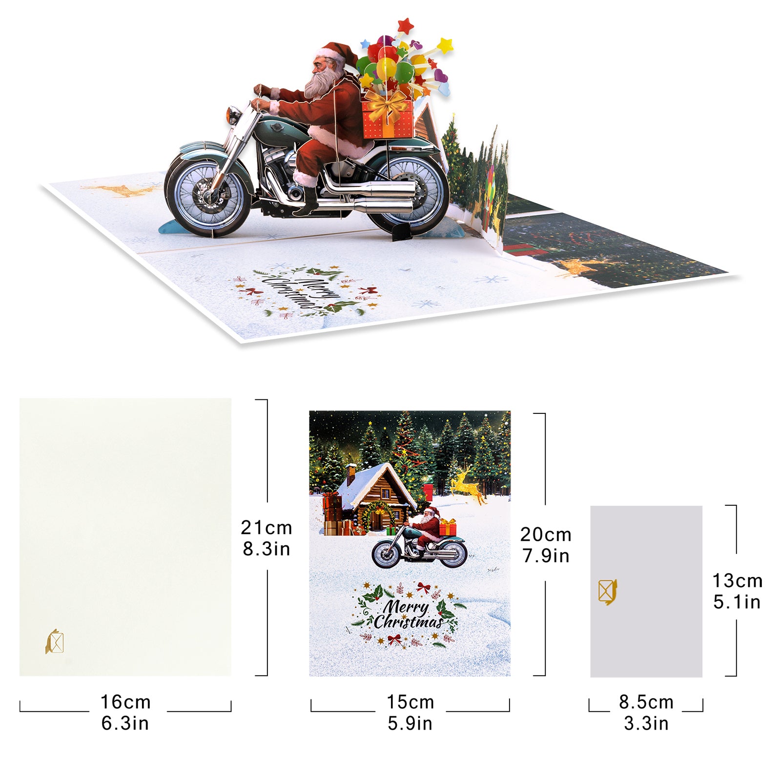 3D Pop Up Christmas Card | Santa on Motorcycle Delivering Gifts Magic Ants