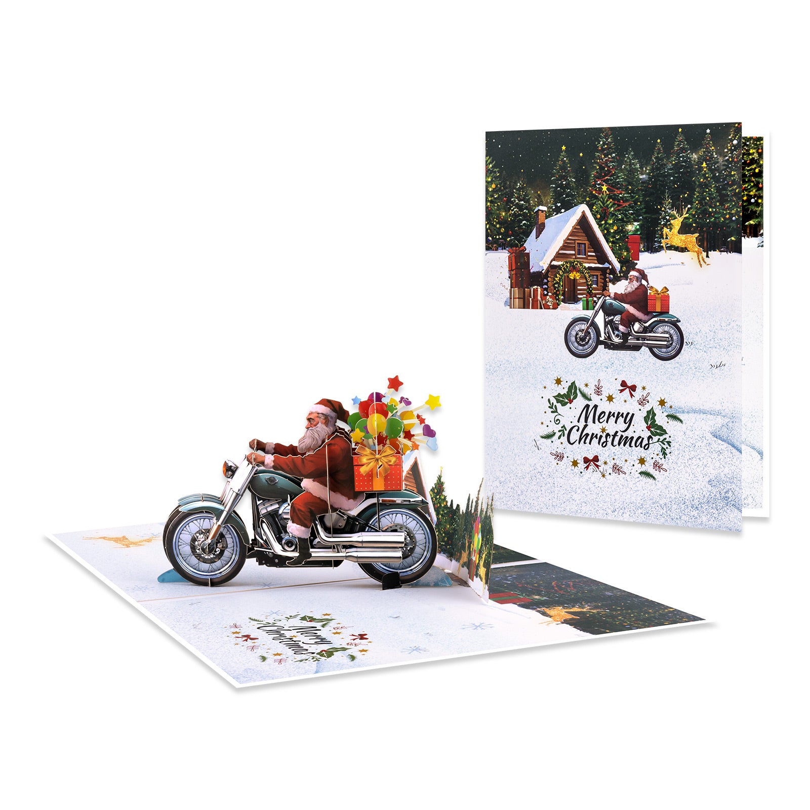 3D Pop Up Christmas Card | Santa on Motorcycle Delivering Gifts Magic Ants
