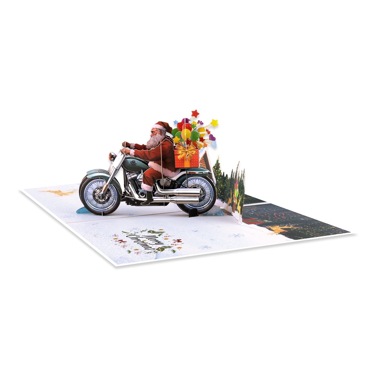 3D Pop Up Christmas Card | Santa on Motorcycle Delivering Gifts Magic Ants