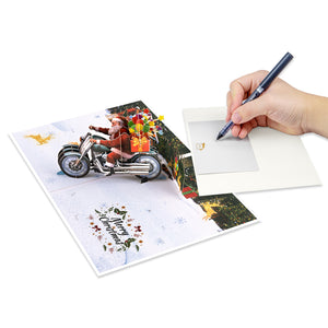 3D Pop Up Christmas Card | Santa on Motorcycle Delivering Gifts Magic Ants