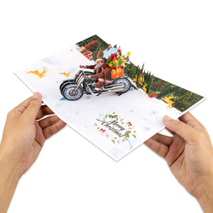 3D Pop Up Christmas Card | Santa on Motorcycle Delivering Gifts Magic Ants