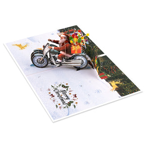 3D Pop Up Christmas Card | Santa on Motorcycle Delivering Gifts Magic Ants