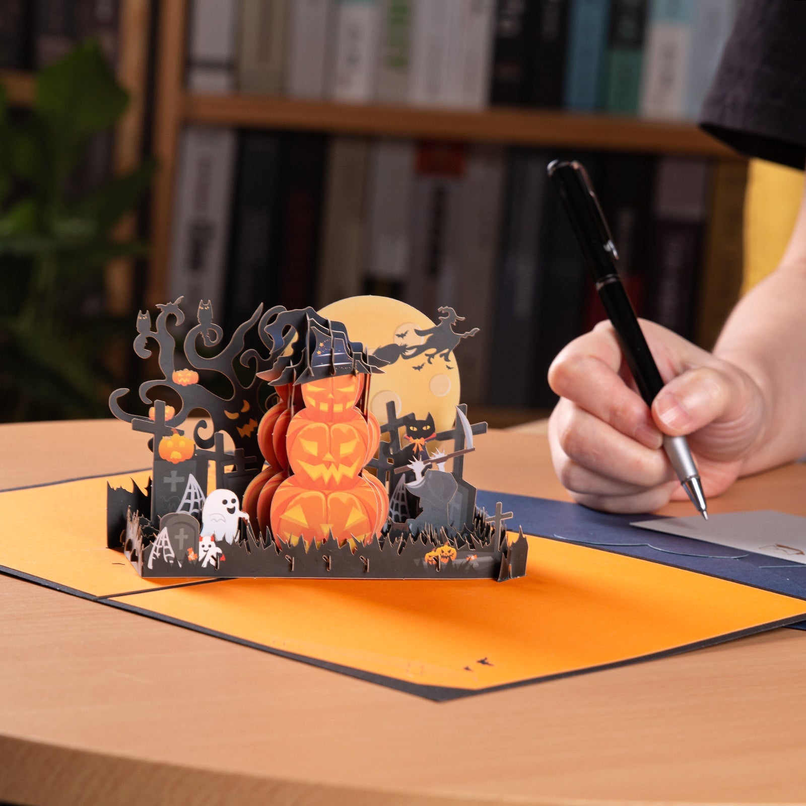 Unique 3D Pumpkin Halloween Greeting Card - Pop Up Card with Scary-Cute Design Magic Ants