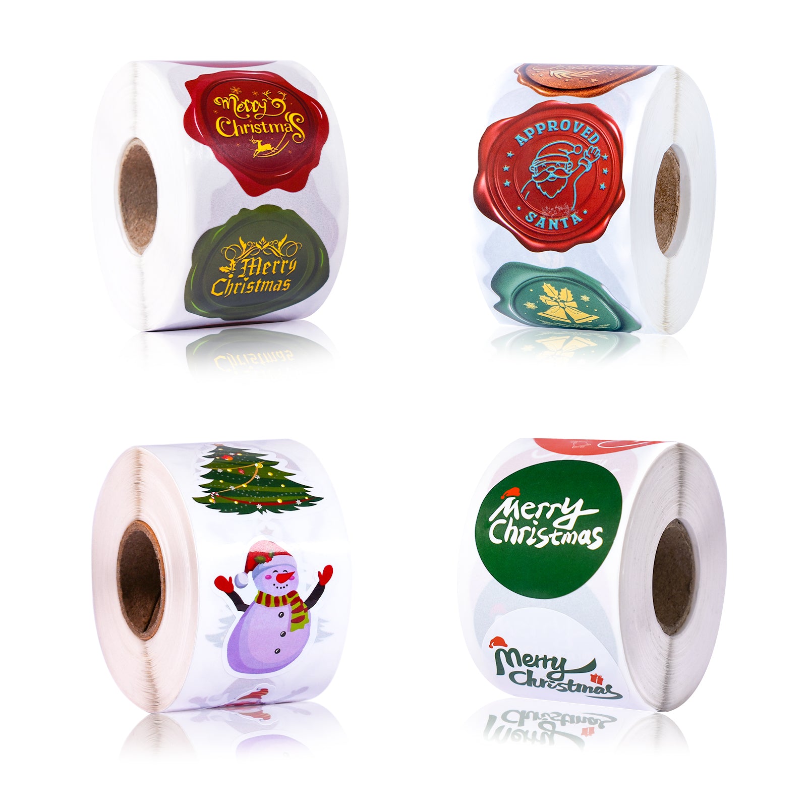 Christmas Stickers Roll Set - 2000 Stickers Total, 4 Rolls with Assorted Holiday Designs, 1.5 Inch Round - Xmas Labels for Gift Wrapping, Cards, Envelopes, Small Business Packaging