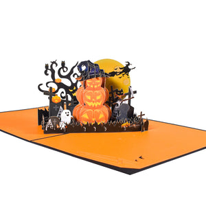 Unique 3D Pumpkin Halloween Greeting Card - Pop Up Card with Scary-Cute Design Magic Ants
