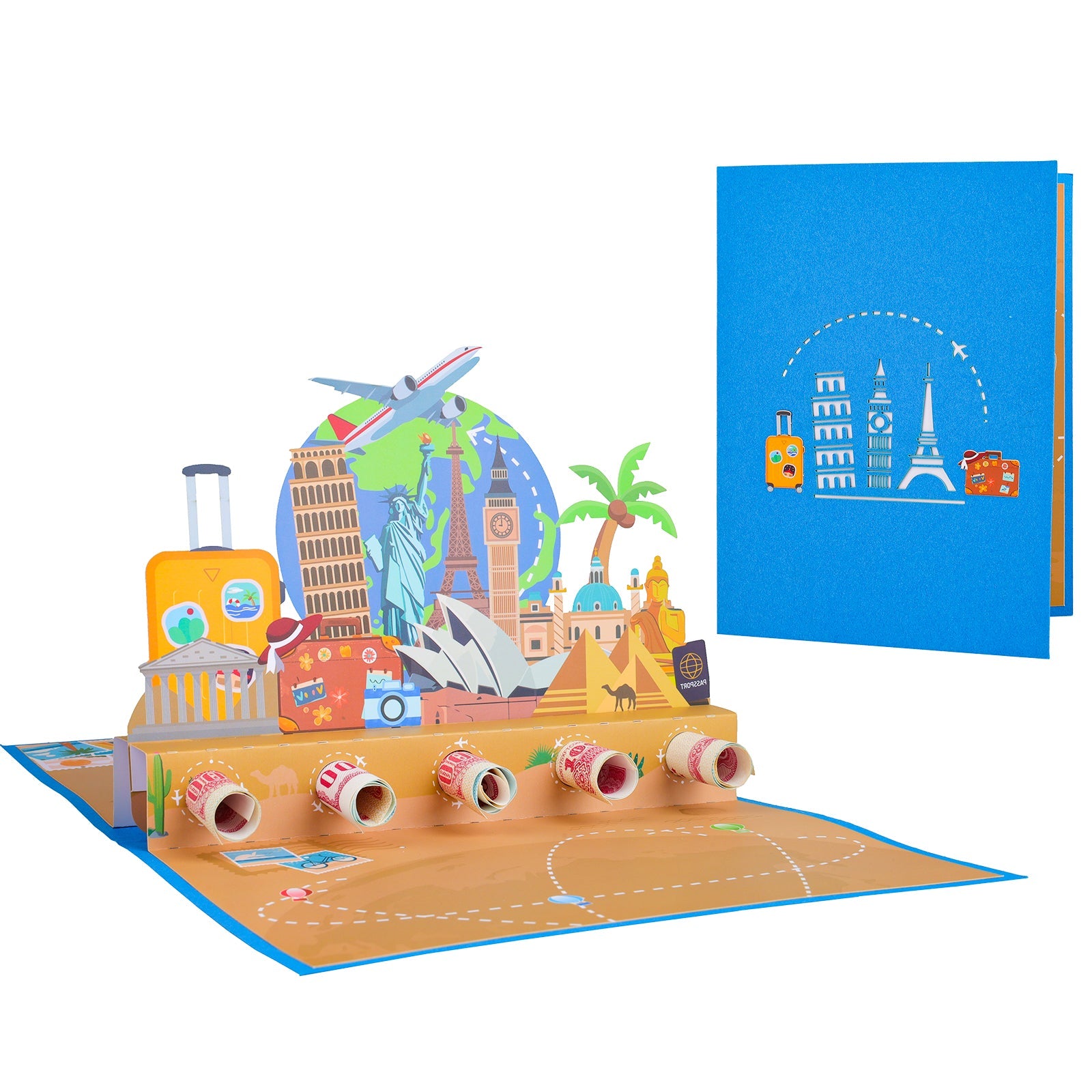 Travel Pop Up Money Gift Card - 3D Greeting Card with Cash & Gift Card Holder for Honeymoon Magic Ants