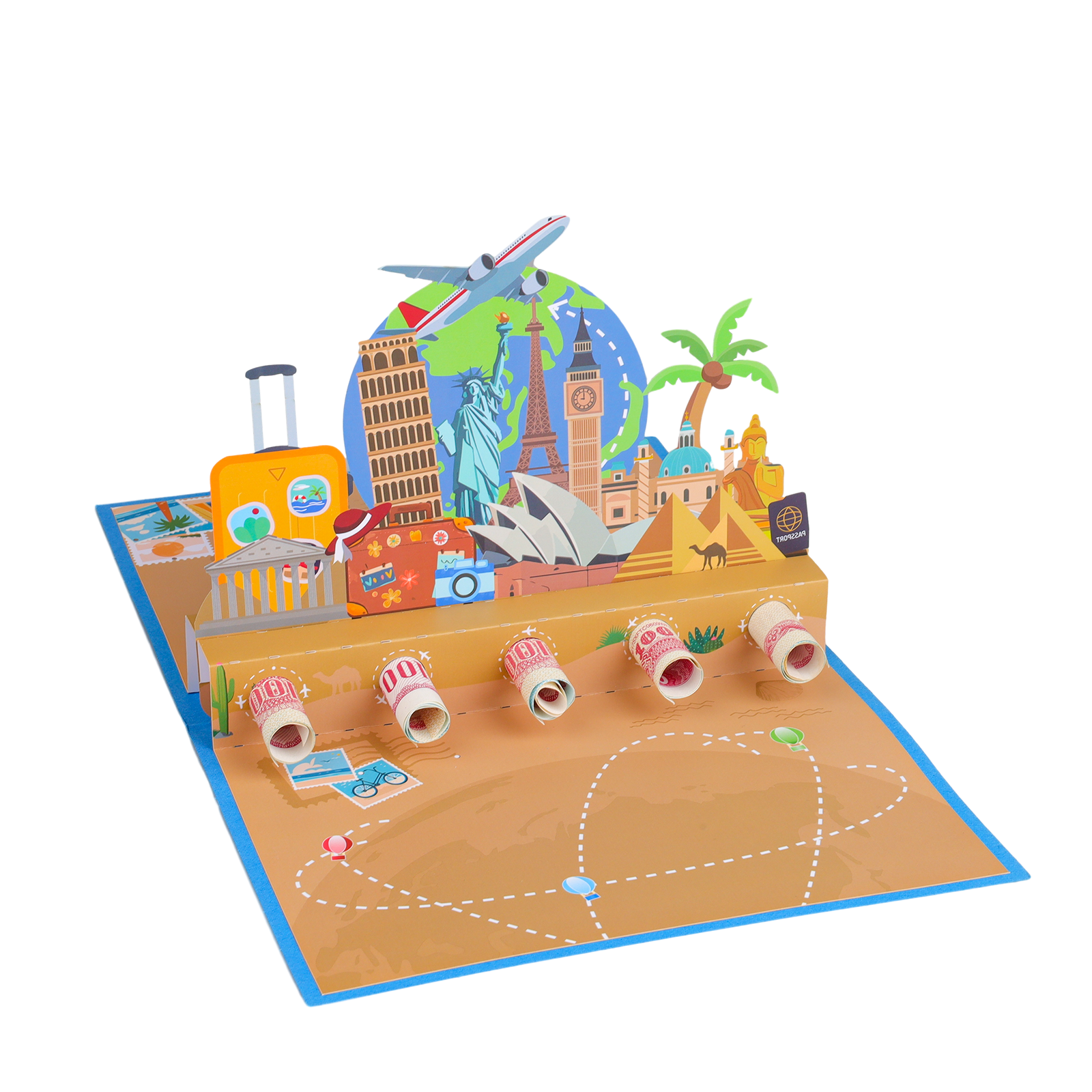 Travel Pop Up Money Gift Card - 3D Greeting Card with Cash & Gift Card Holder for Honeymoon Magic Ants
