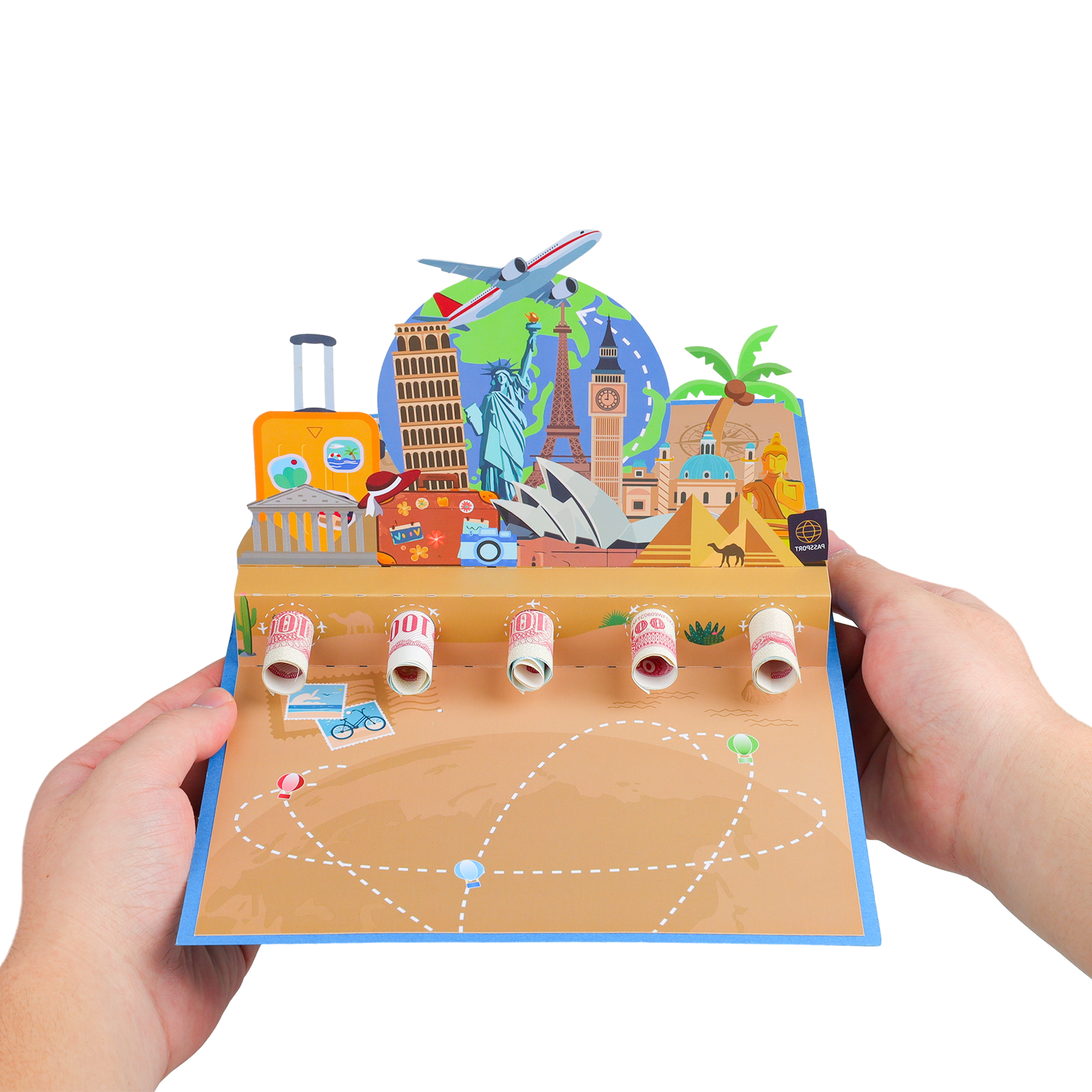 Travel Pop Up Money Gift Card - 3D Greeting Card with Cash & Gift Card Holder for Honeymoon Magic Ants