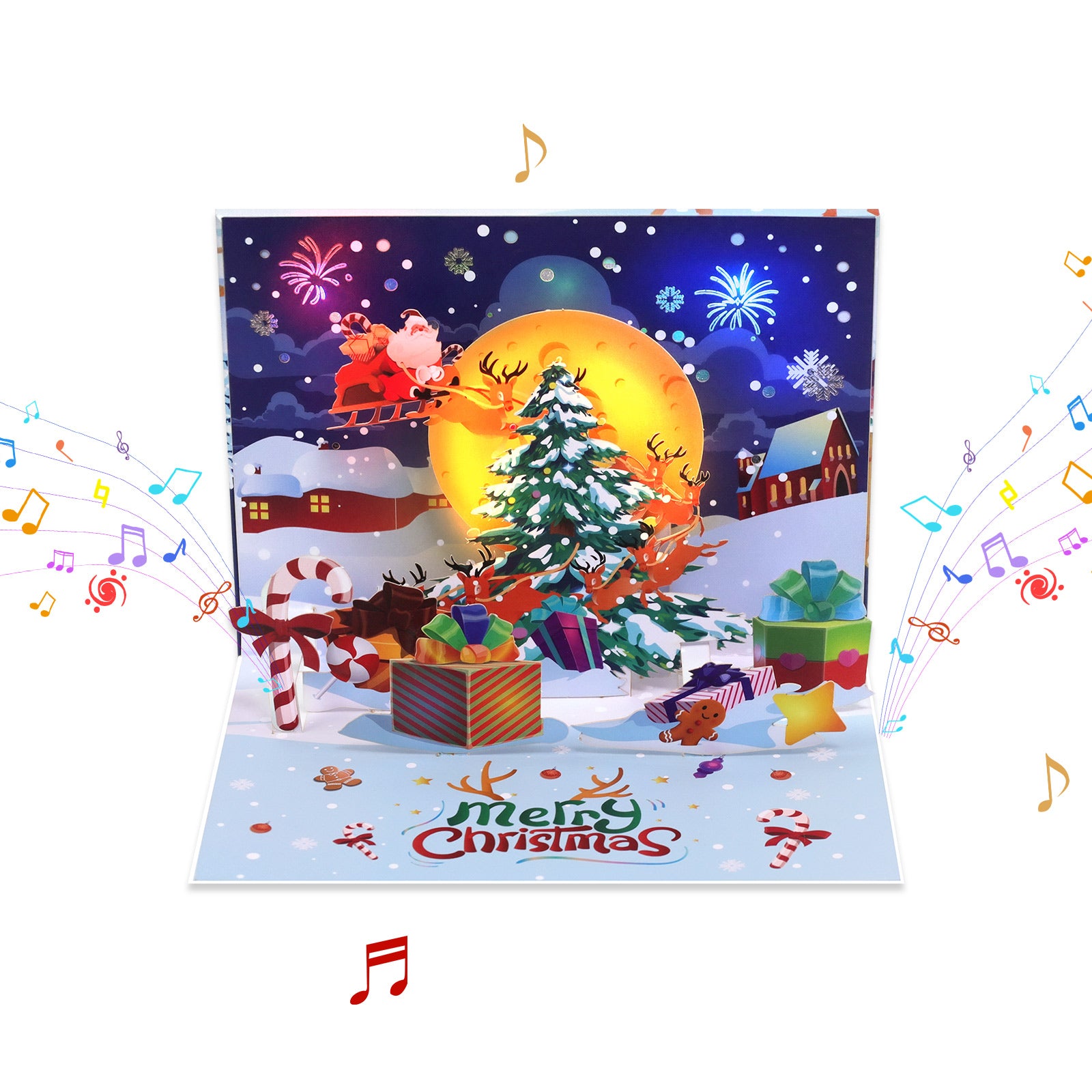 3D Musical Christmas Pop Up Card | Santa Sleigh Flying Over Moonlit Night Magic Ants
