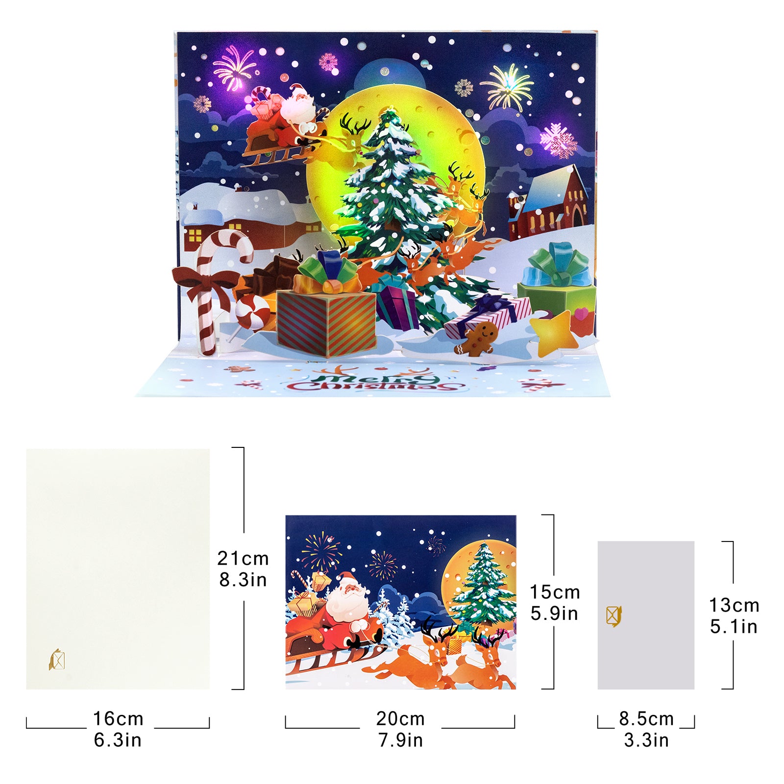 3D Musical Christmas Pop Up Card | Santa Sleigh Flying Over Moonlit Night Magic Ants
