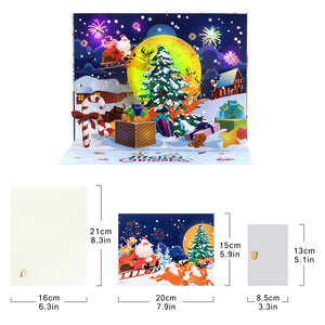 3D Musical Christmas Pop Up Card | Santa Sleigh Flying Over Moonlit Night Magic Ants