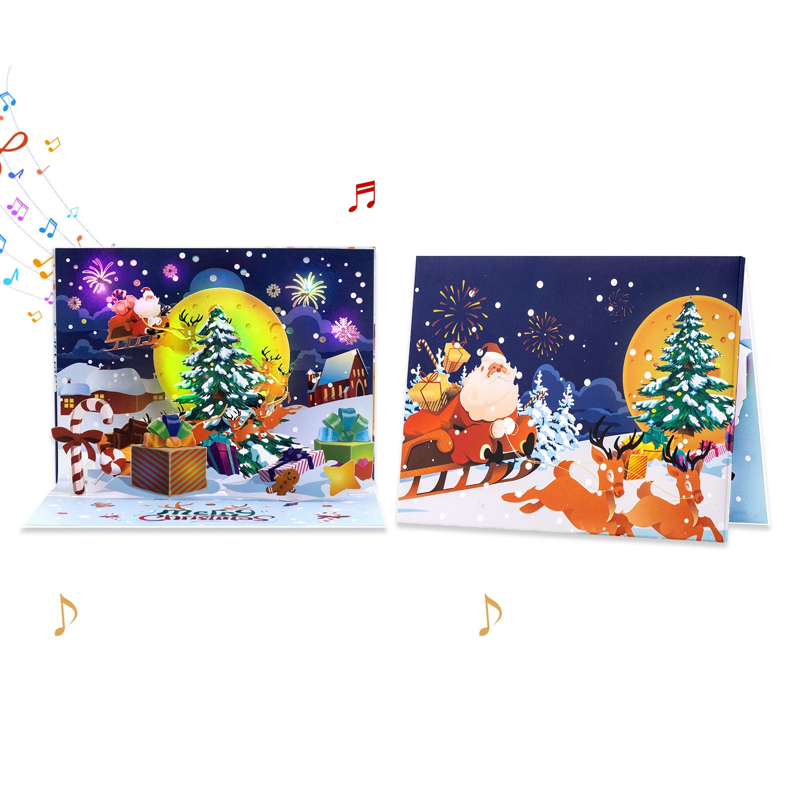 3D Musical Christmas Pop Up Card | Santa Sleigh Flying Over Moonlit Night Magic Ants