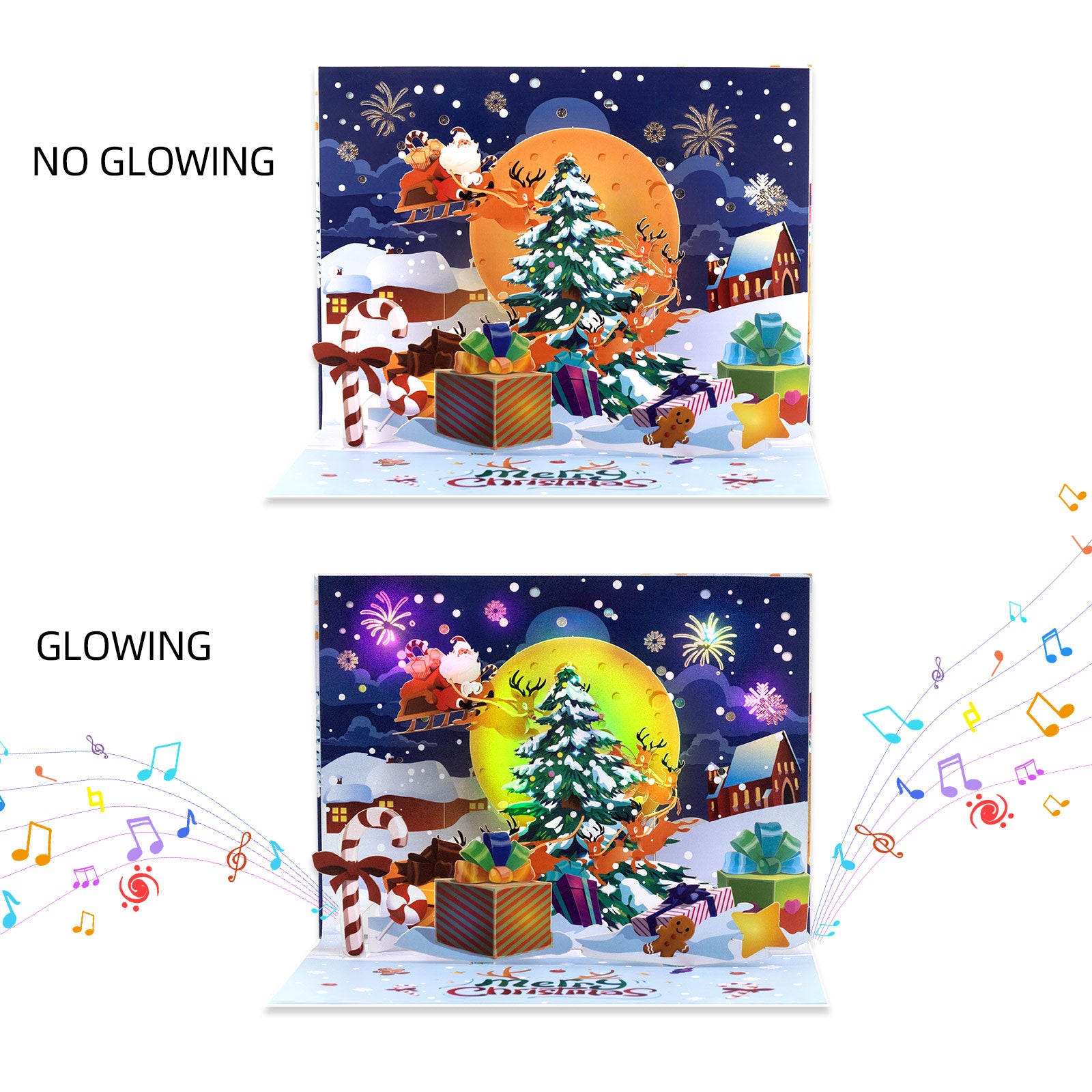 3D Musical Christmas Pop Up Card | Santa Sleigh Flying Over Moonlit Night Magic Ants