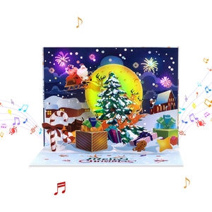 3D Musical Christmas Pop Up Card | Santa Sleigh Flying Over Moonlit Night Magic Ants