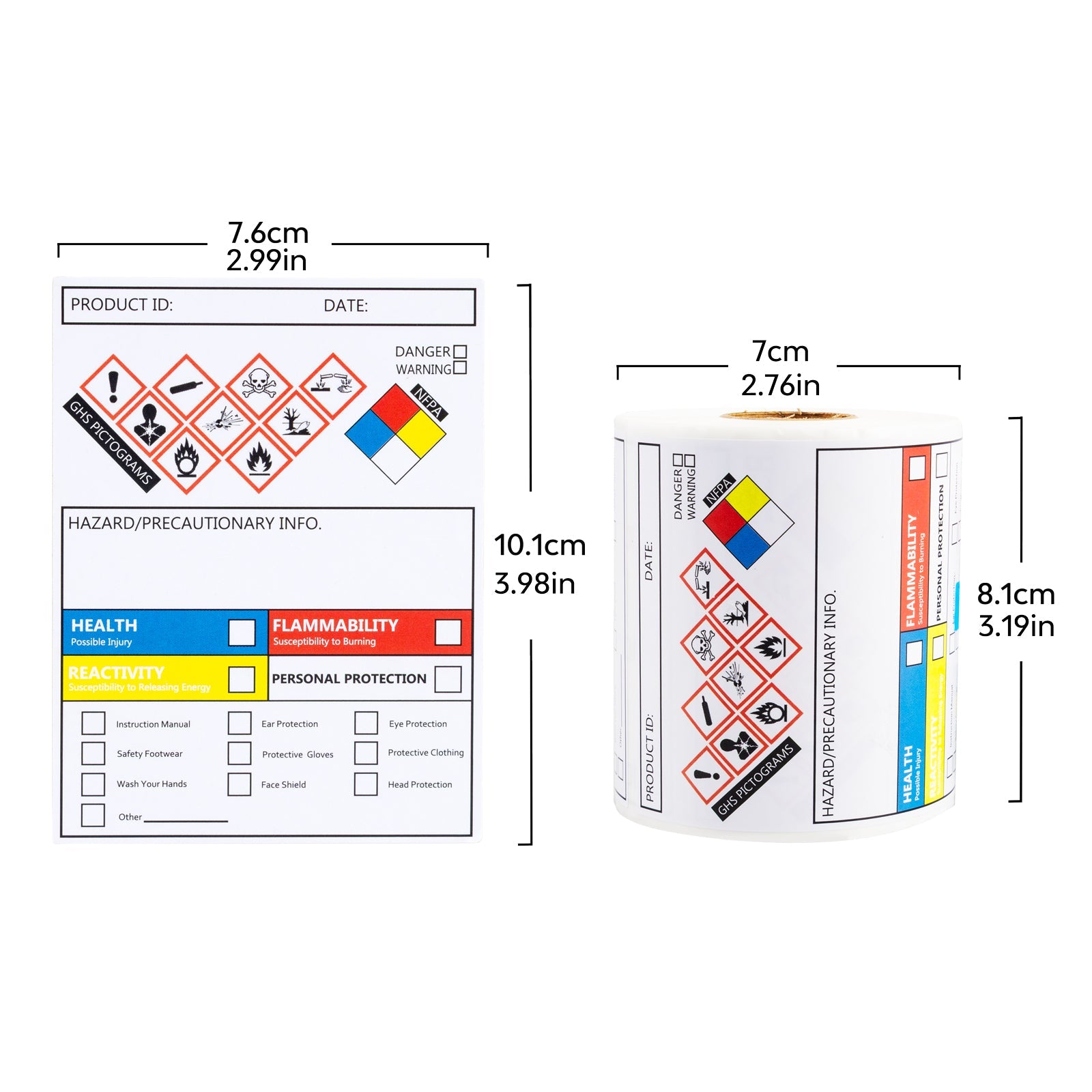MSDS Stickers with GHS Pictograms HMIS & Hazard Compliant Secondary Containers, 250 Stickers Per Roll 3×4 Inch, SDS Labels for Chemical Safety Magic Ants