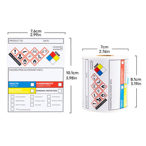 MSDS Stickers with GHS Pictograms HMIS & Hazard Compliant Secondary Containers, 250 Stickers Per Roll 3×4 Inch, SDS Labels for Chemical Safety Magic Ants